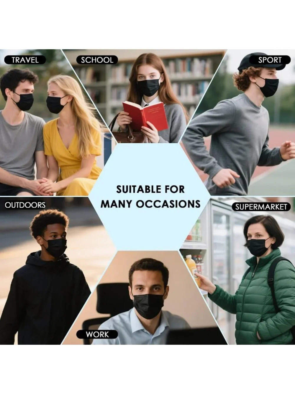 500PCS Black Disposable 3-Ply Face Masks with Filter - Safety & Comfort